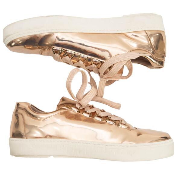 Stuart Weitzman Rose Gold Patent Leather Gaming Sneakers Size 8.5 - Picture 7 of 12